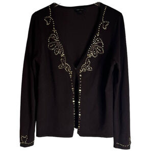 Vintage BCBG Maxazria Rhinestone Beaded Cardigan Brown Sweater